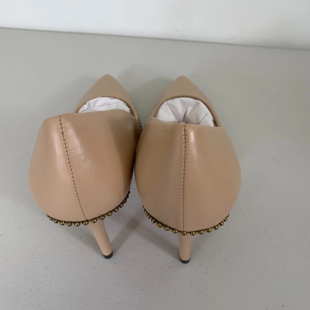 Coach Nude Leather Pointed-Toe Stiletto Pumps with Stud Trim - Picture 6 of 9